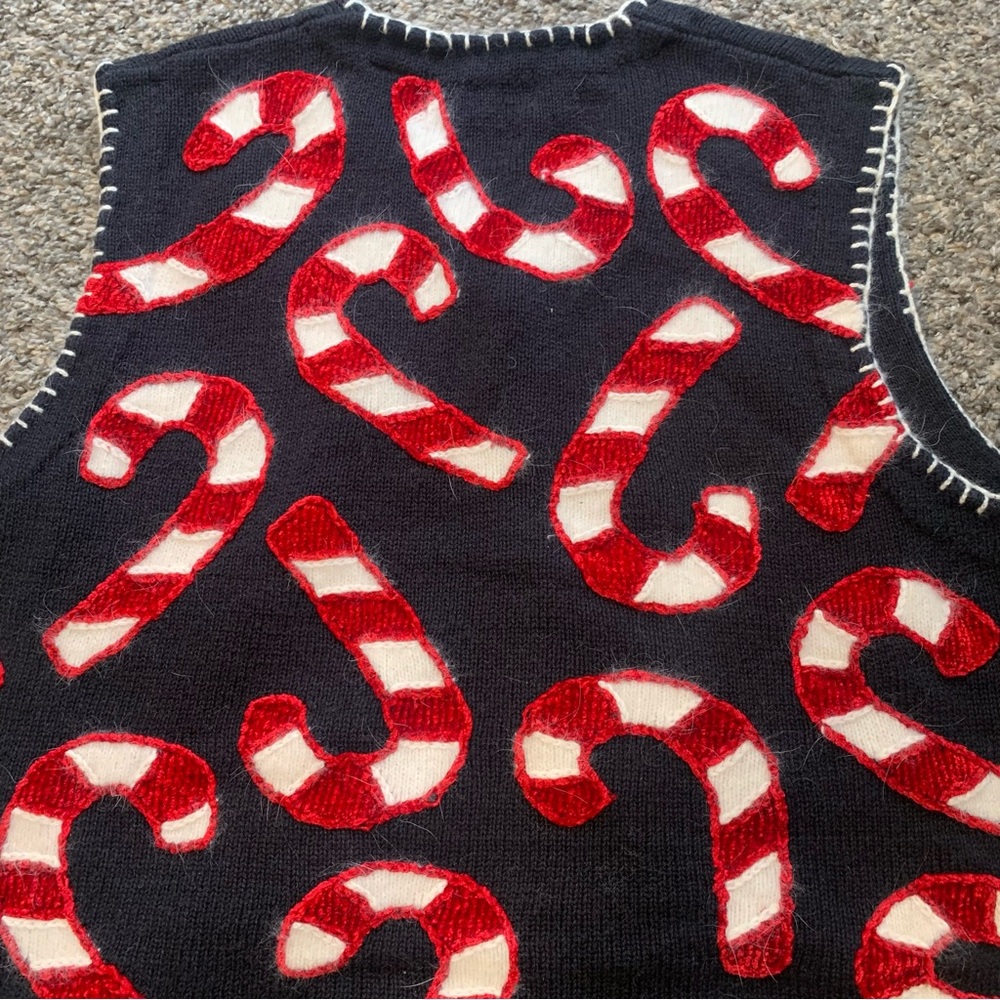 Belle Pointe VTG Ramie Button Front Embellished Candy Cane Christmas Vest - Picture 14 of 15
